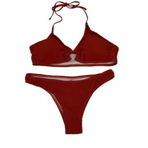 NWOT Makemechic Burnt Orange 3 Piece Bikini Set High Waisted Large